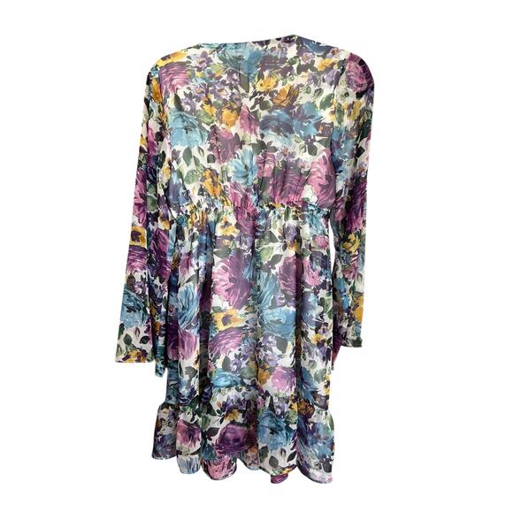 Kelly Felder Women's Colorful Floral Boho Plunging Neckline Mini Dress Size 6 - Picture 6 of 6